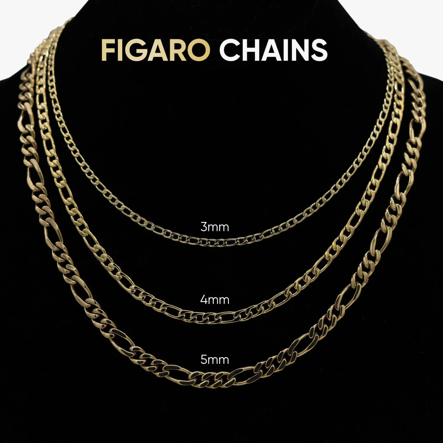 Solid Gold Figaro Link Necklace (3mm) - Image 4