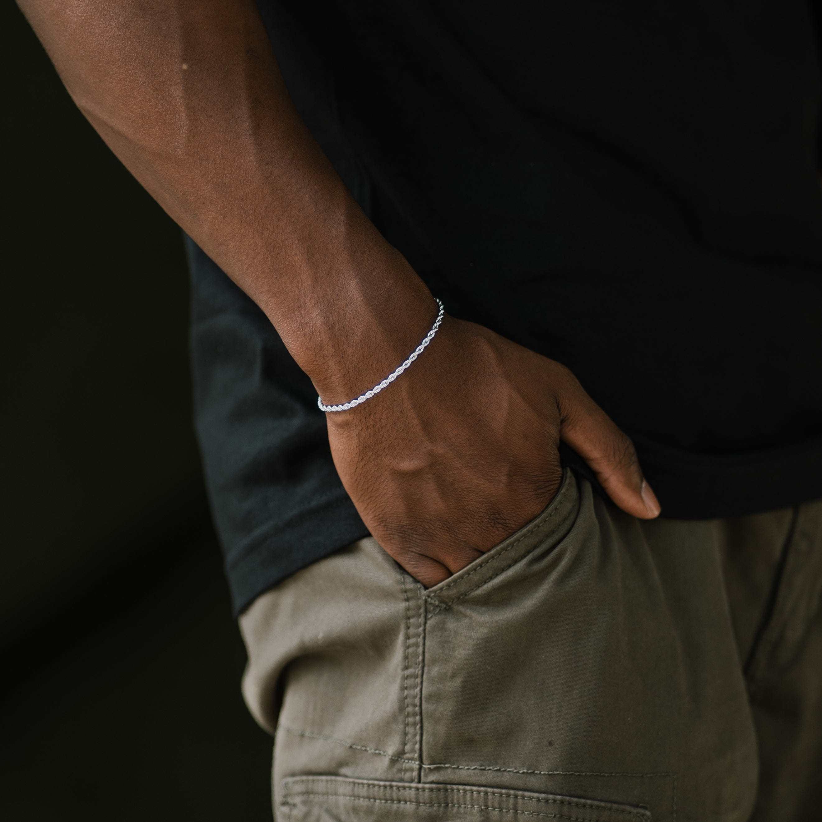 Rope Bracelet in White Gold (Adjustable)- 2mm - Image 2