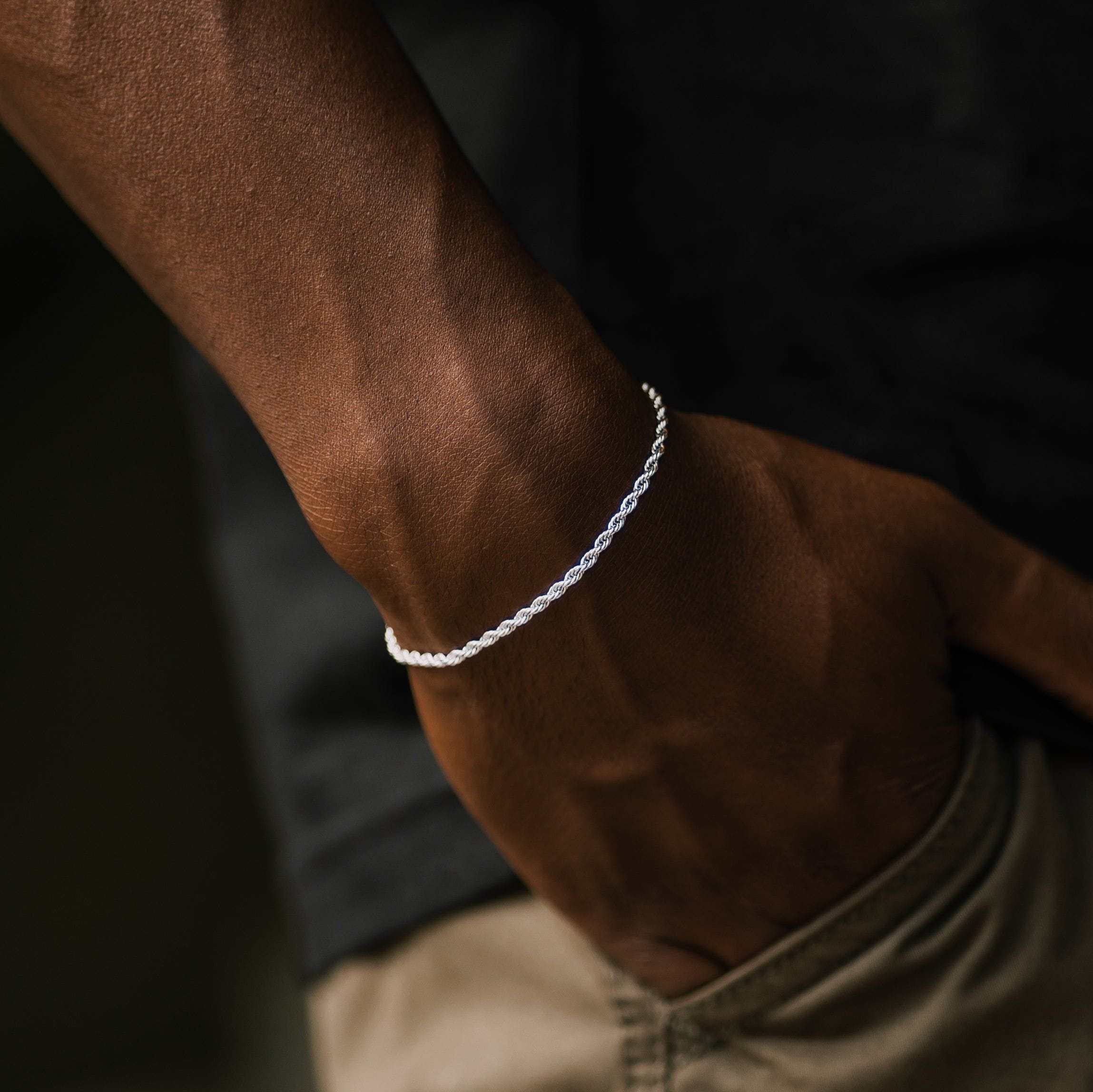 Rope Bracelet in White Gold (Adjustable)- 2mm - Image 3