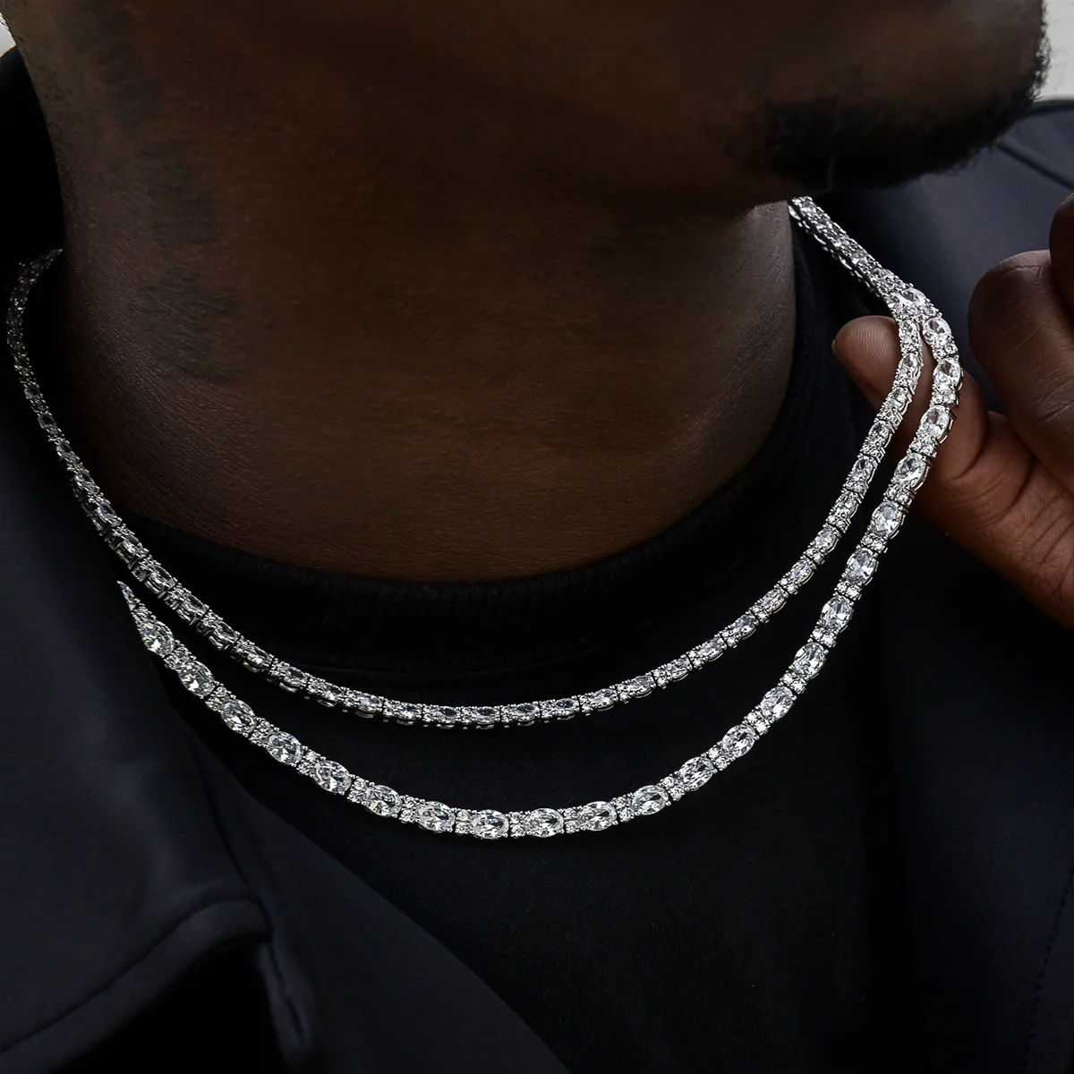 3mm + 5mm Diamond Mixed Oval Cut Tennis Chain Bundle - Image 3