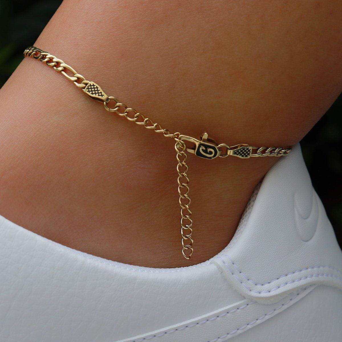 Solid Gold 3mm Figaro Anklet - Image 3