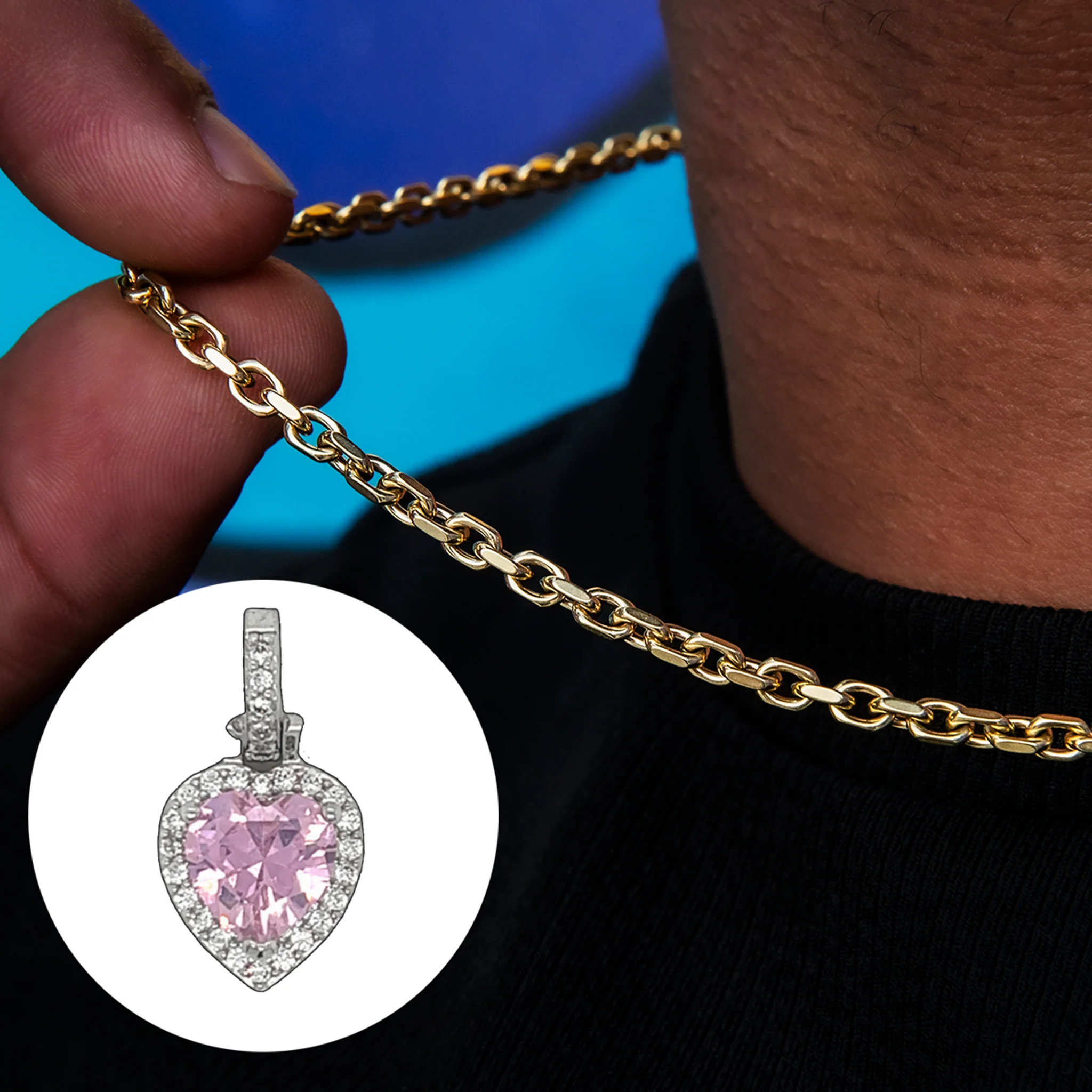 Box Chain + Micro Iced Pink Heart Pendant - Image 2