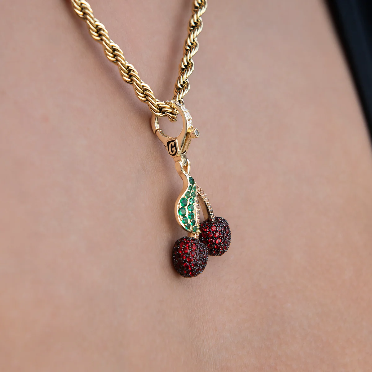 Cherry Clip On Charm Pendant in Yellow Gold - Image 2