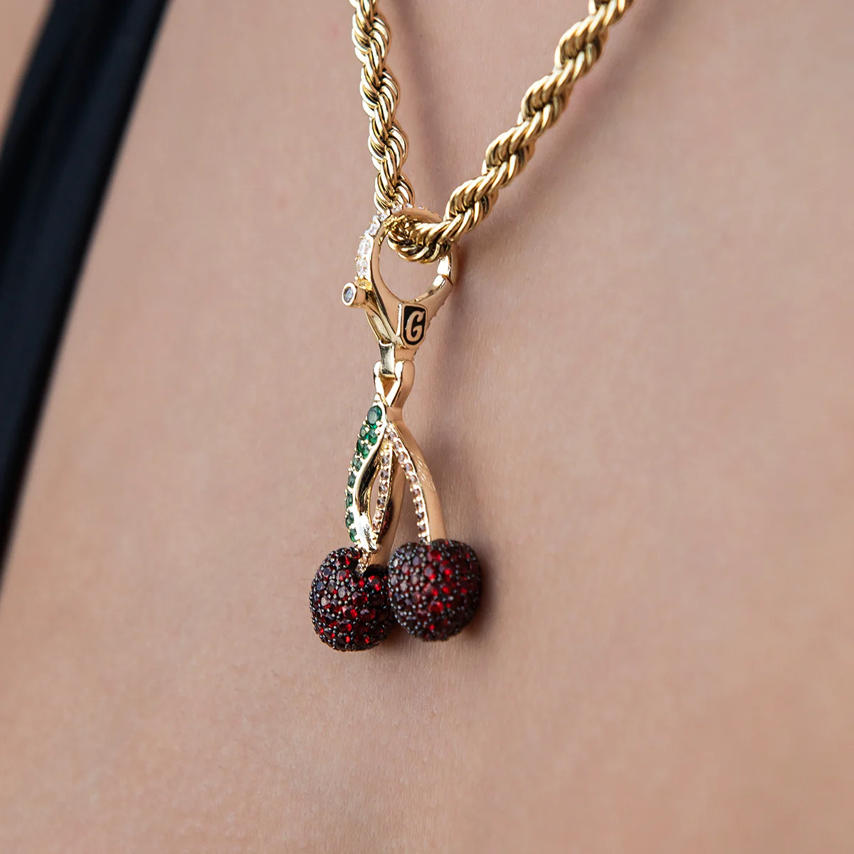 Cherry Clip On Charm Pendant in Yellow Gold - Image 3