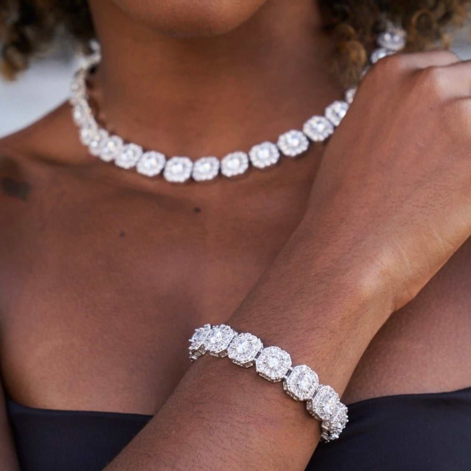 Clustered Tennis Necklace + Bracelet Bundle- 12mm - Image 3
