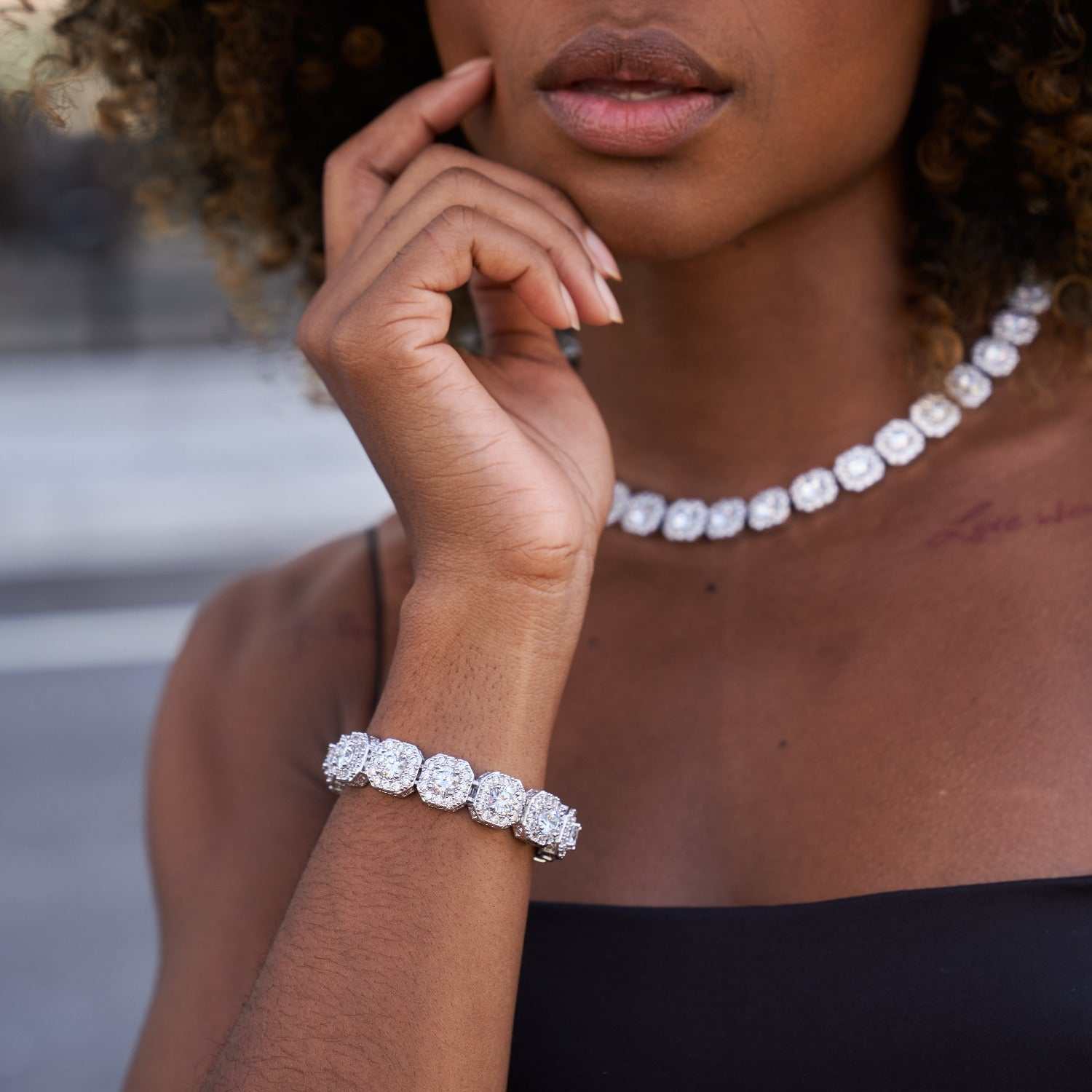 Clustered Tennis Necklace + Bracelet Bundle- 12mm - Image 4