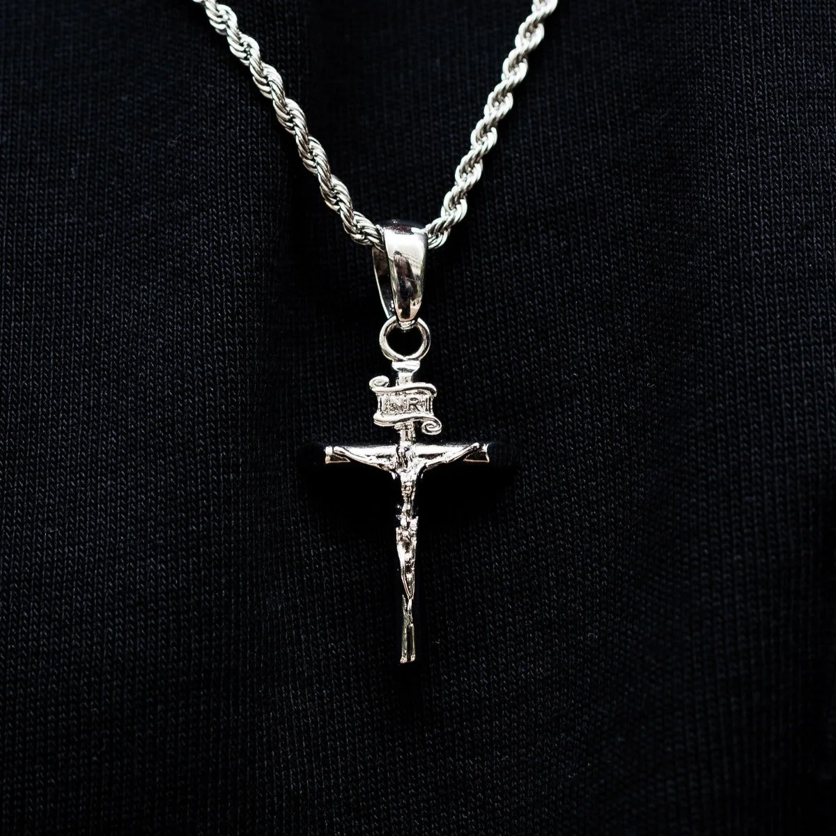 Crucifix Pendant + 2MM Rope Chain Bundle in White Gold - Image 3