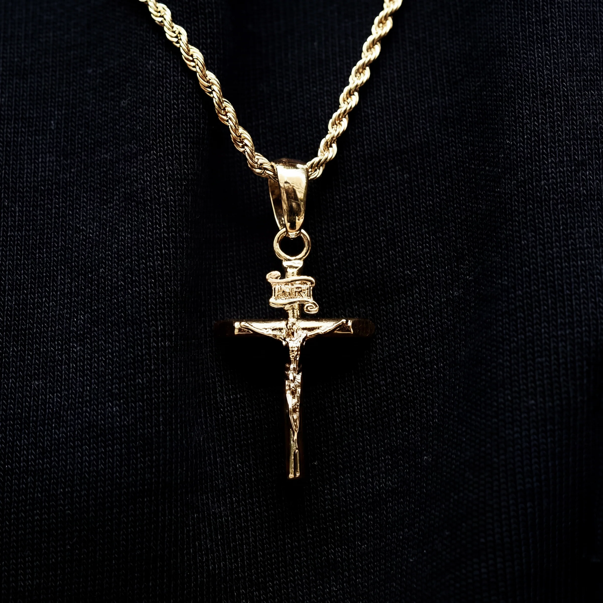 Crucifix Pendant + 2MM Rope Chain Bundle in Yellow Gold