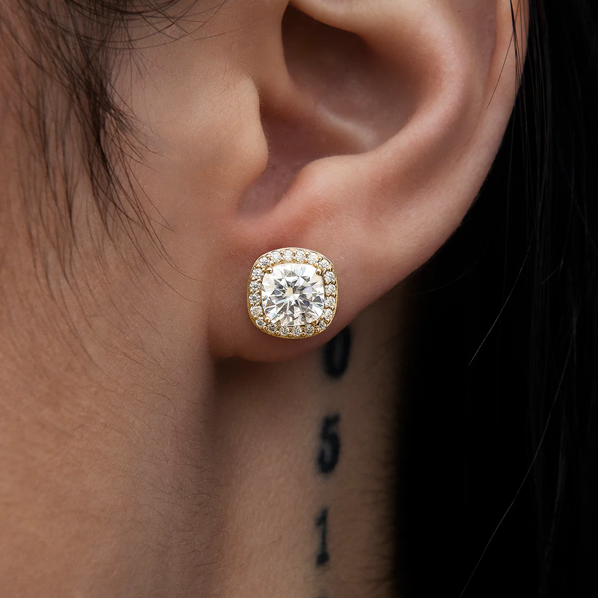Cushion Cut Moissanite Earrings in Yellow Gold Vermeil - Image 2