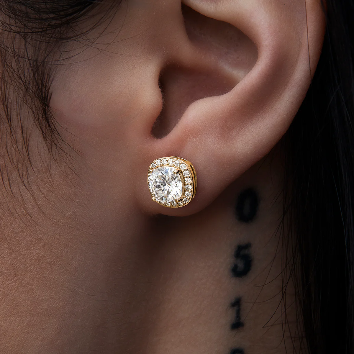 Cushion Cut Moissanite Earrings in Yellow Gold Vermeil - Image 3