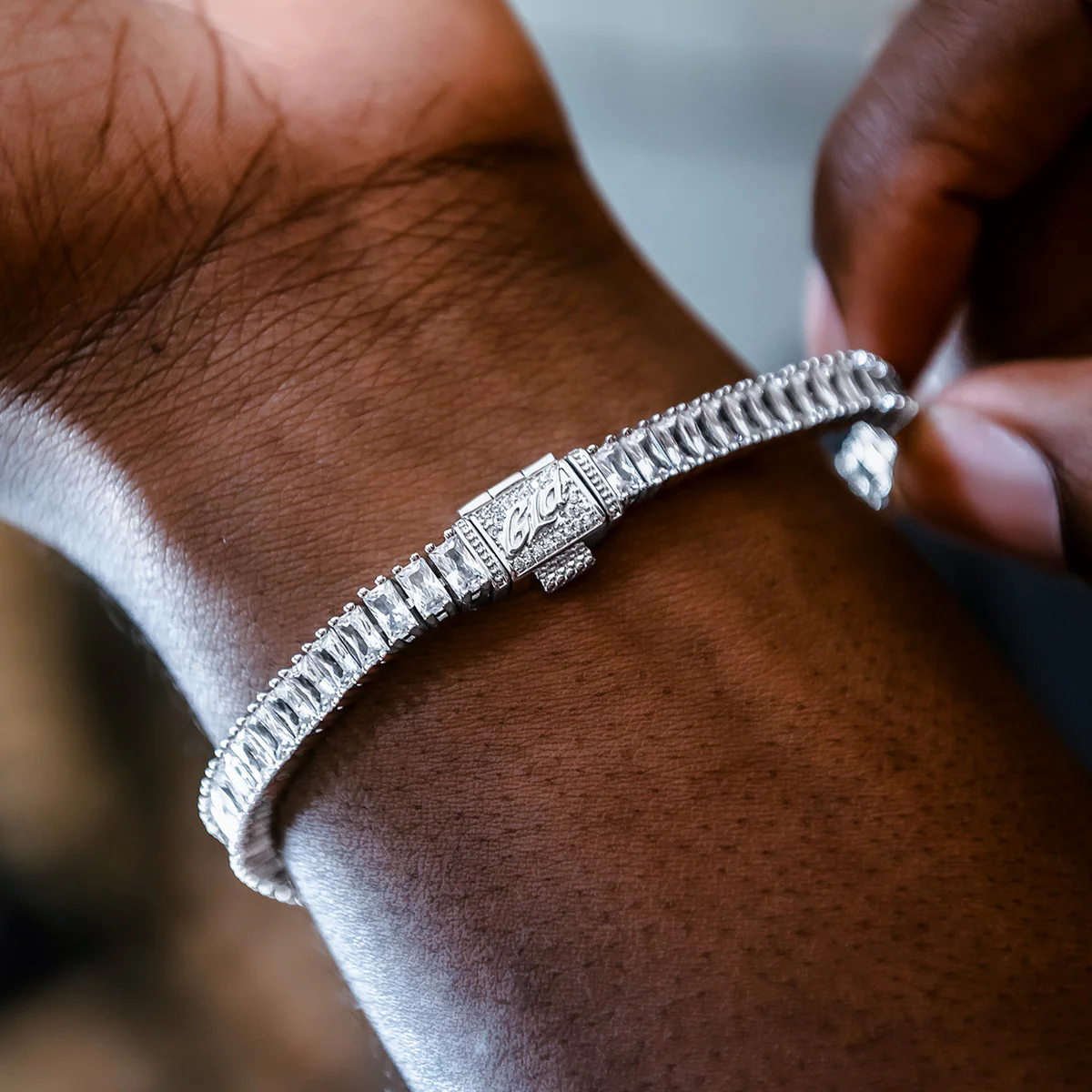 Diamond Baguette Tennis Chain + Bracelet Bundle in White Gold- 6mm - Image 6