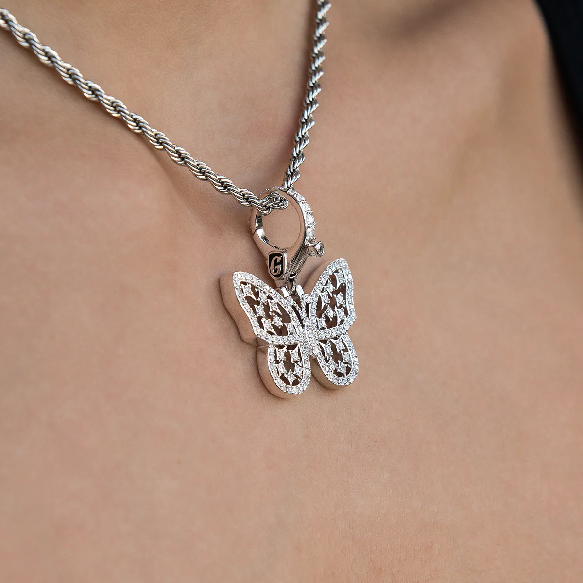 Diamond Butterfly Clip On Charm Pendant in White Gold - Image 2