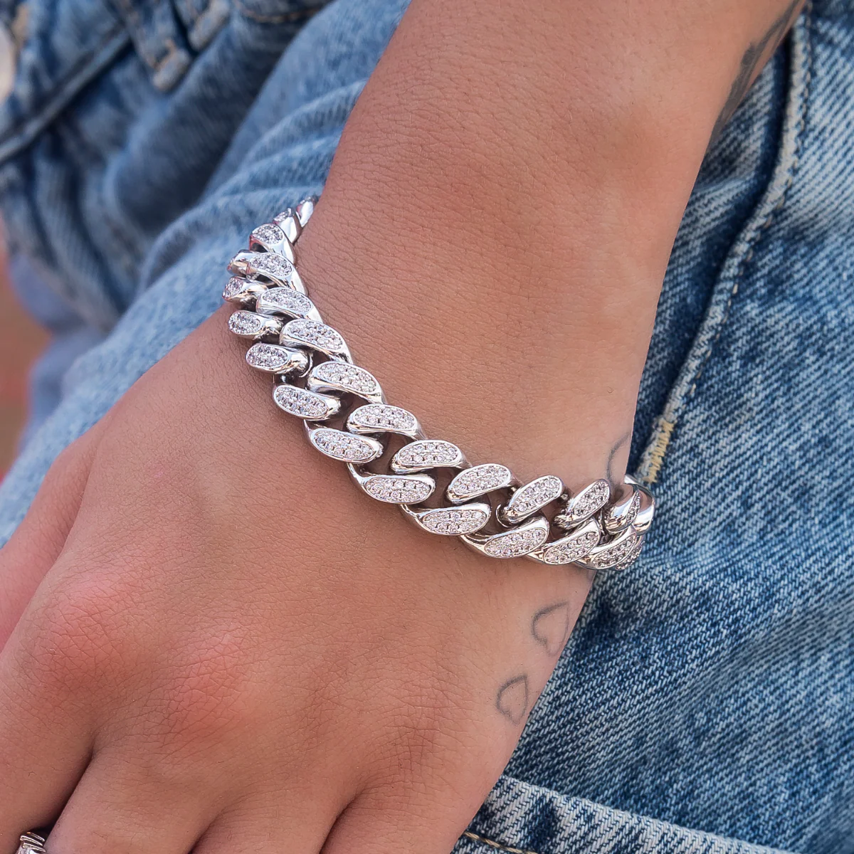 Diamond Cuban Link Necklace + Bracelet Bundle in White Gold - 12mm - Image 3