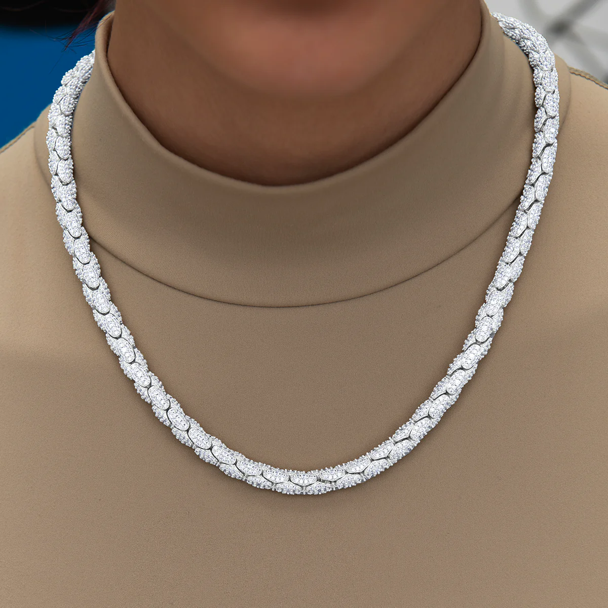 Diamond Pave Snake Link Necklace in White Gold-6mm - Image 2