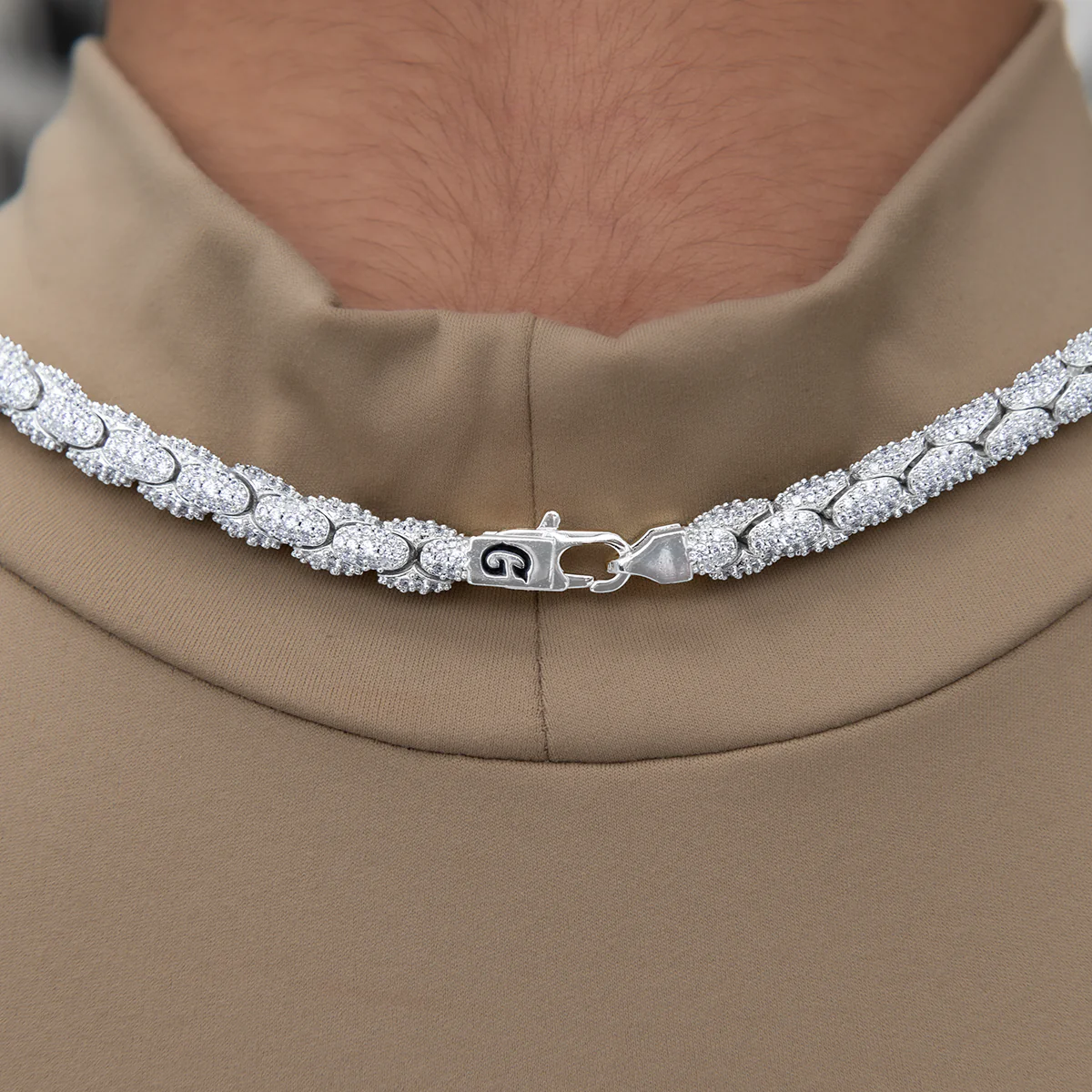 Diamond Pave Snake Link Necklace in White Gold-6mm - Image 5