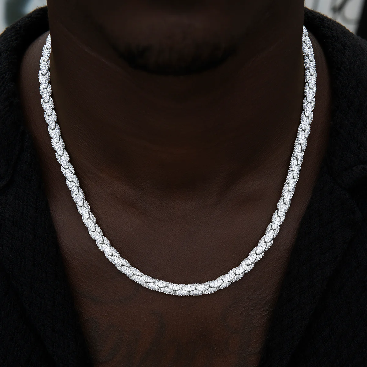 Diamond Pave Snake Link Chain in White Gold-6mm - Image 2