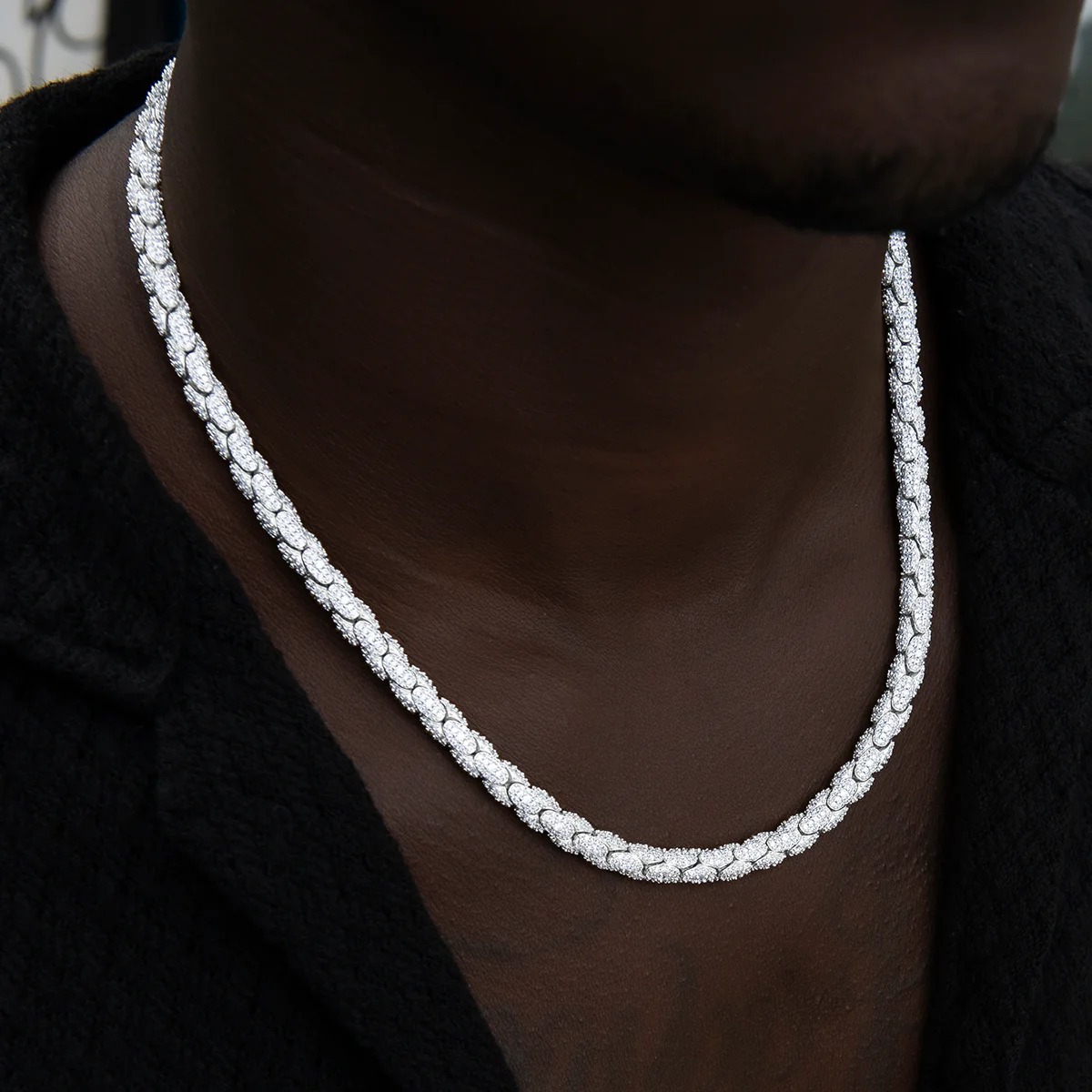 Diamond Pave Snake Link Chain in White Gold-6mm - Image 4