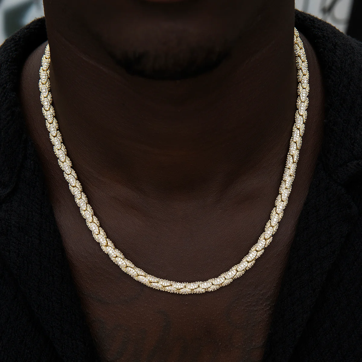 Diamond Pave Snake Link Chain in Yellow Gold-6mm - Image 2