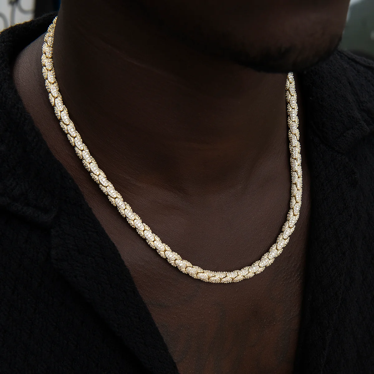 Diamond Pave Snake Link Chain in Yellow Gold-6mm - Image 3