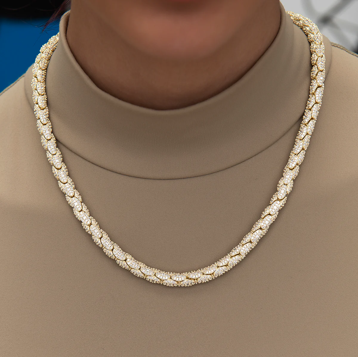 Diamond Pave Snake Link Necklace in Yellow Gold-6mm - Image 2