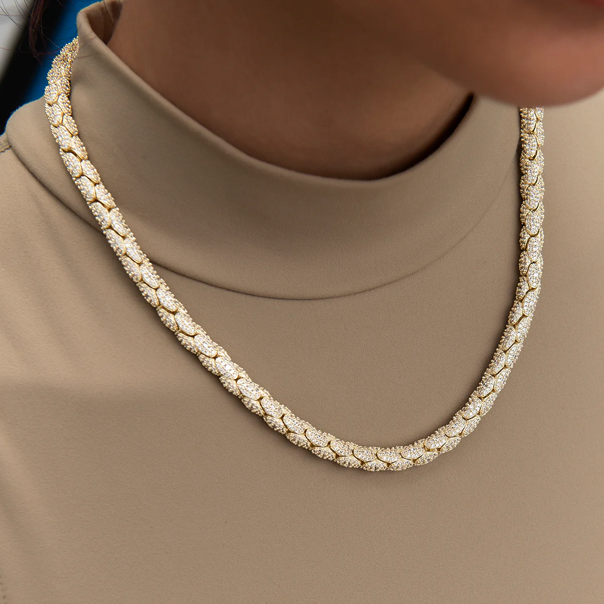 Diamond Pave Snake Link Necklace in Yellow Gold-6mm - Image 4