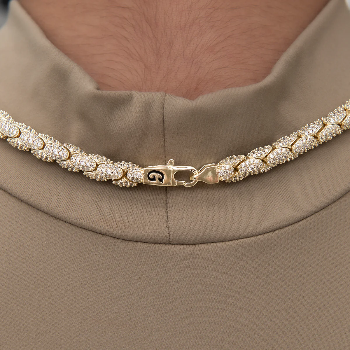 Diamond Pave Snake Link Necklace in Yellow Gold-6mm - Image 5