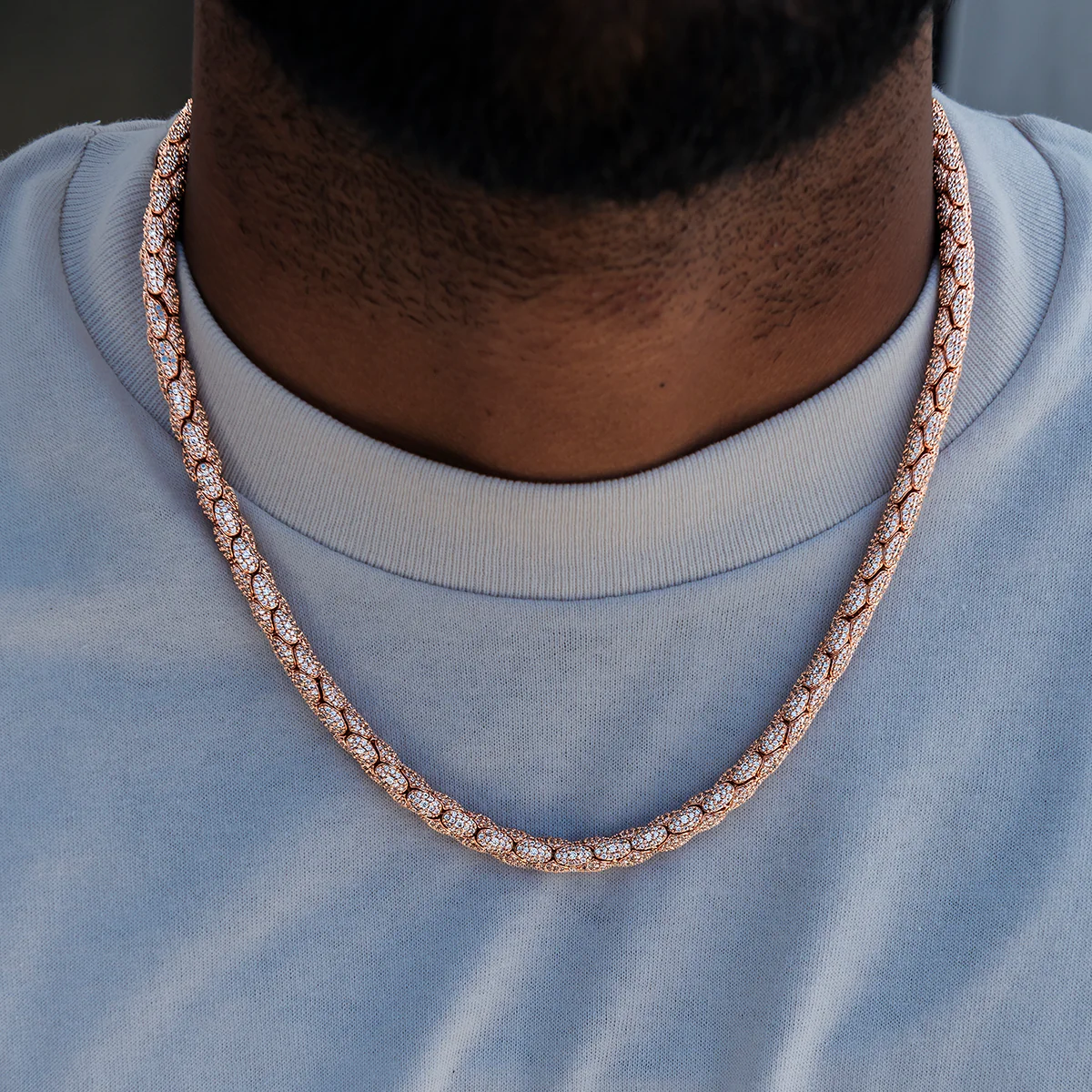 Diamond Pave Snake Link Chain in Rose Gold- 6mm - Image 2
