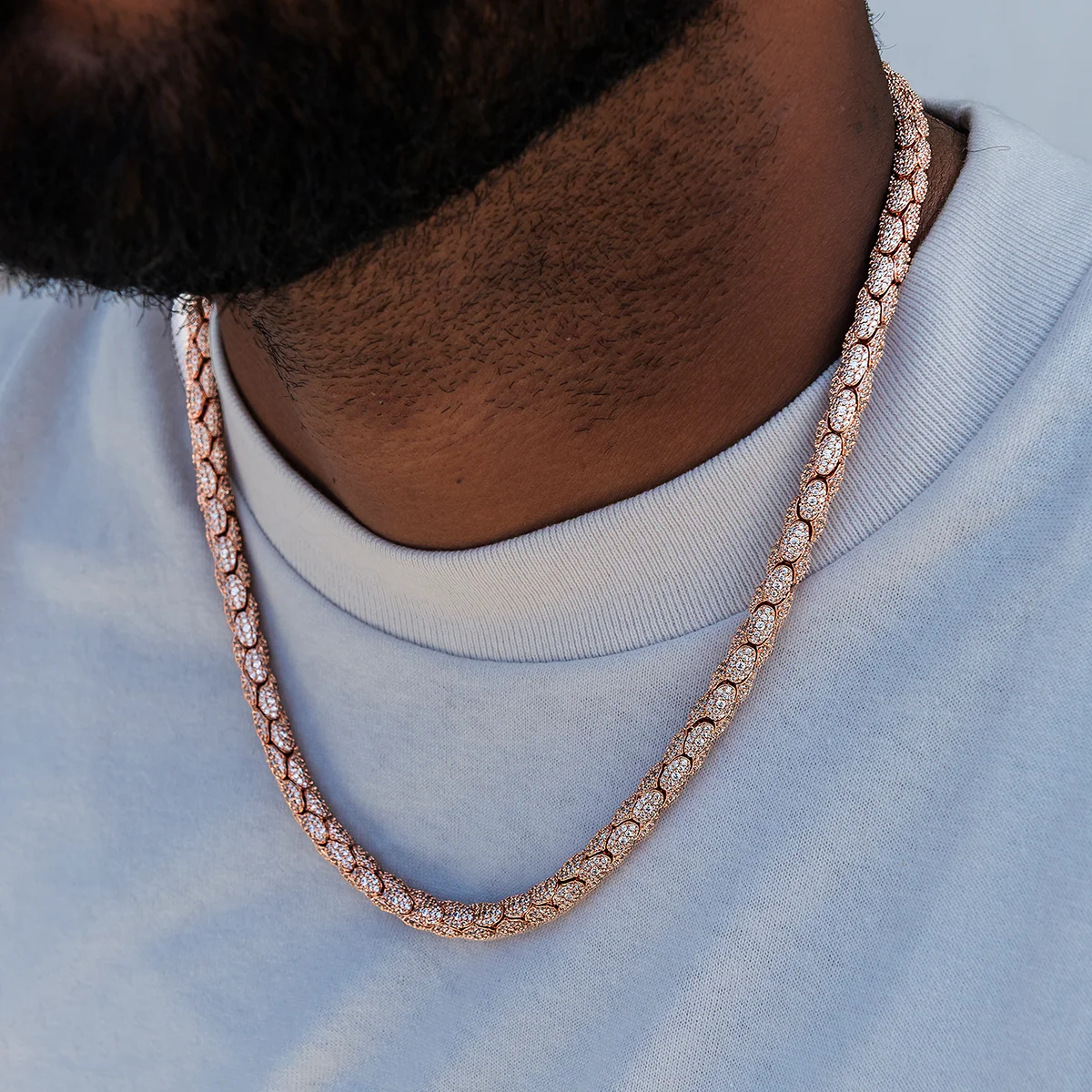 Diamond Pave Snake Link Chain in Rose Gold- 6mm - Image 3