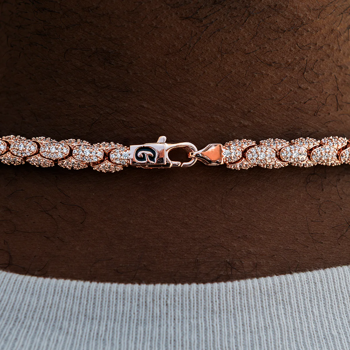 Diamond Pave Snake Link Chain in Rose Gold- 6mm - Image 4