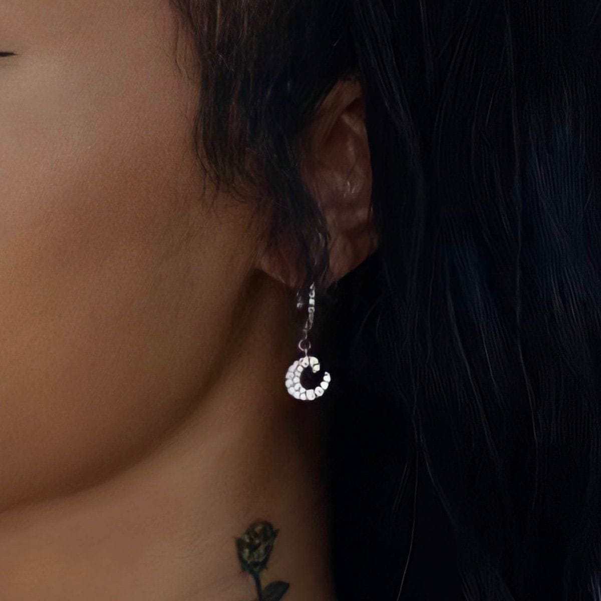 Diamond Script Lowercase Font Earring - Single Earring - Image 3