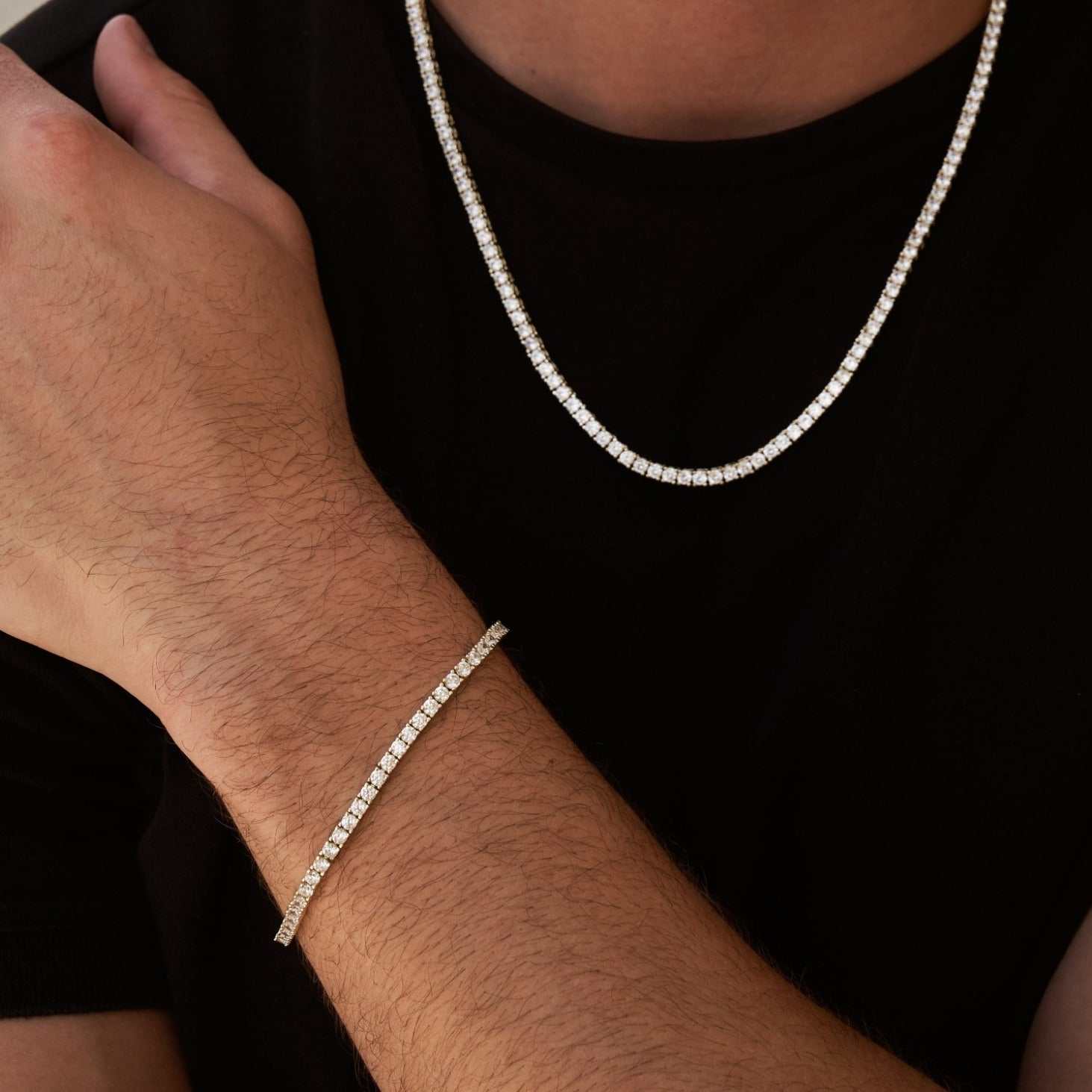 Diamond Tennis Chain + Bracelet Bundle in Yellow Gold- 3mm - Image 3