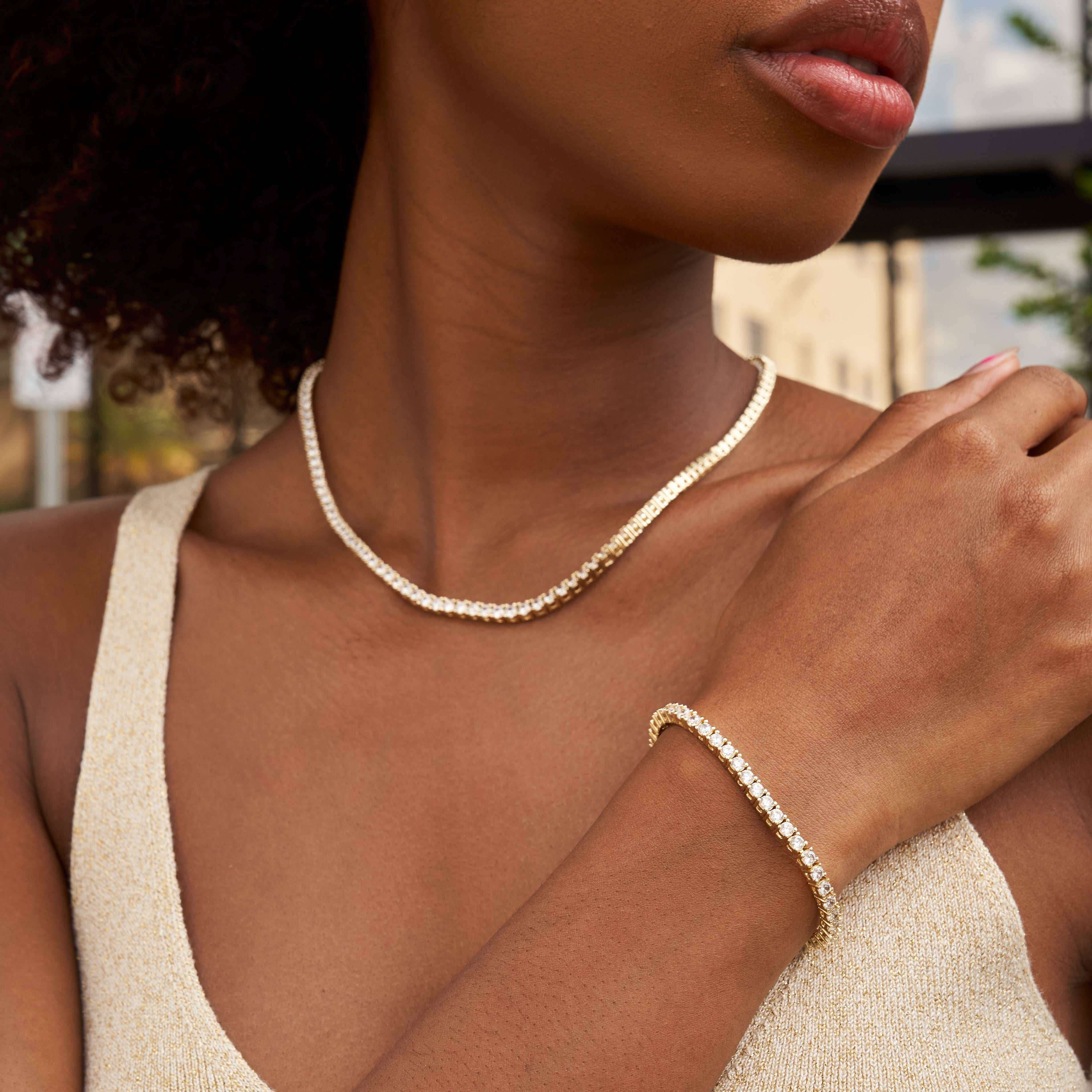 Diamond Tennis Necklace + Bracelet Bundle in Yellow Gold- 3mm - Image 3