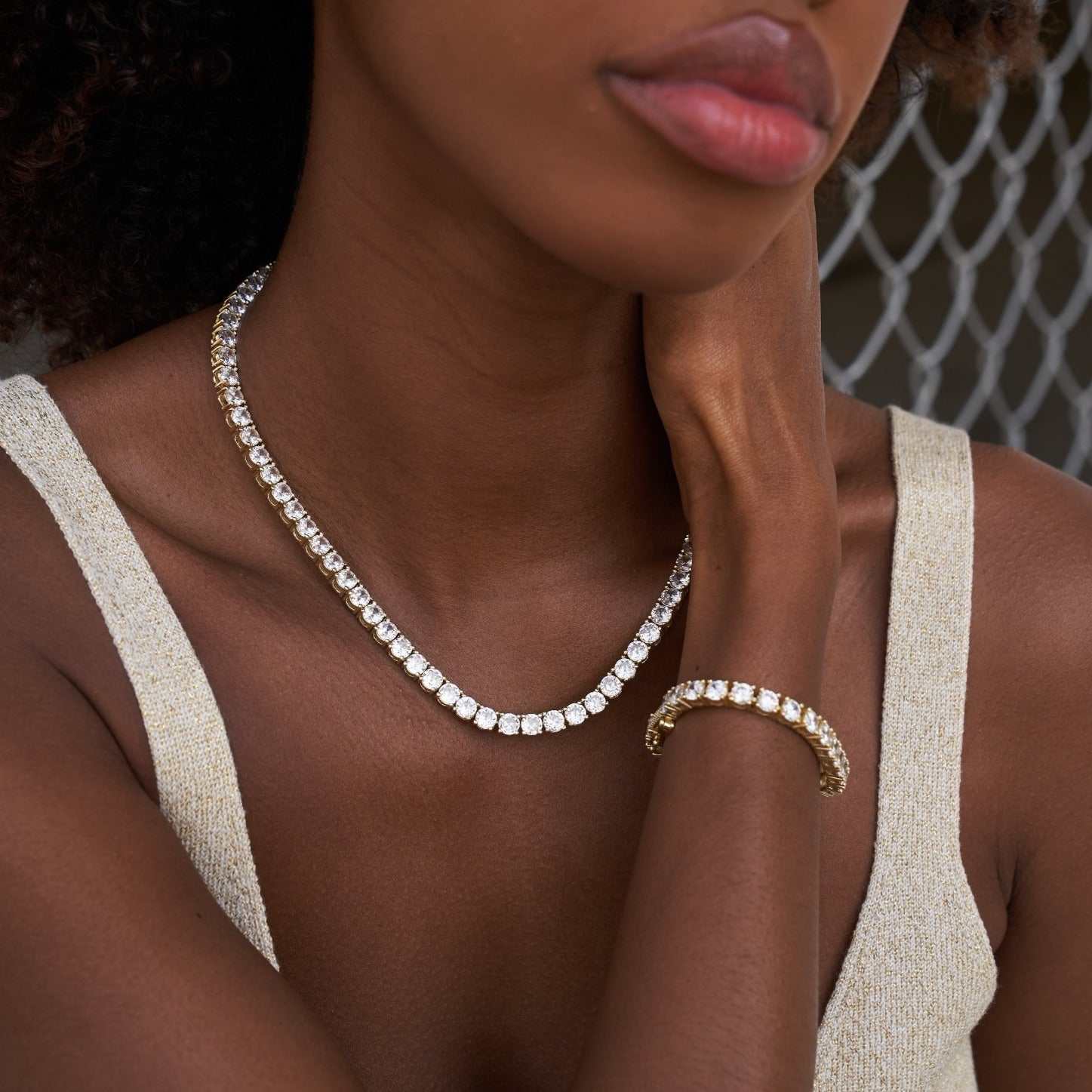 Diamond Tennis Necklace + Bracelet Bundle in Yellow Gold- 5mm - Image 3