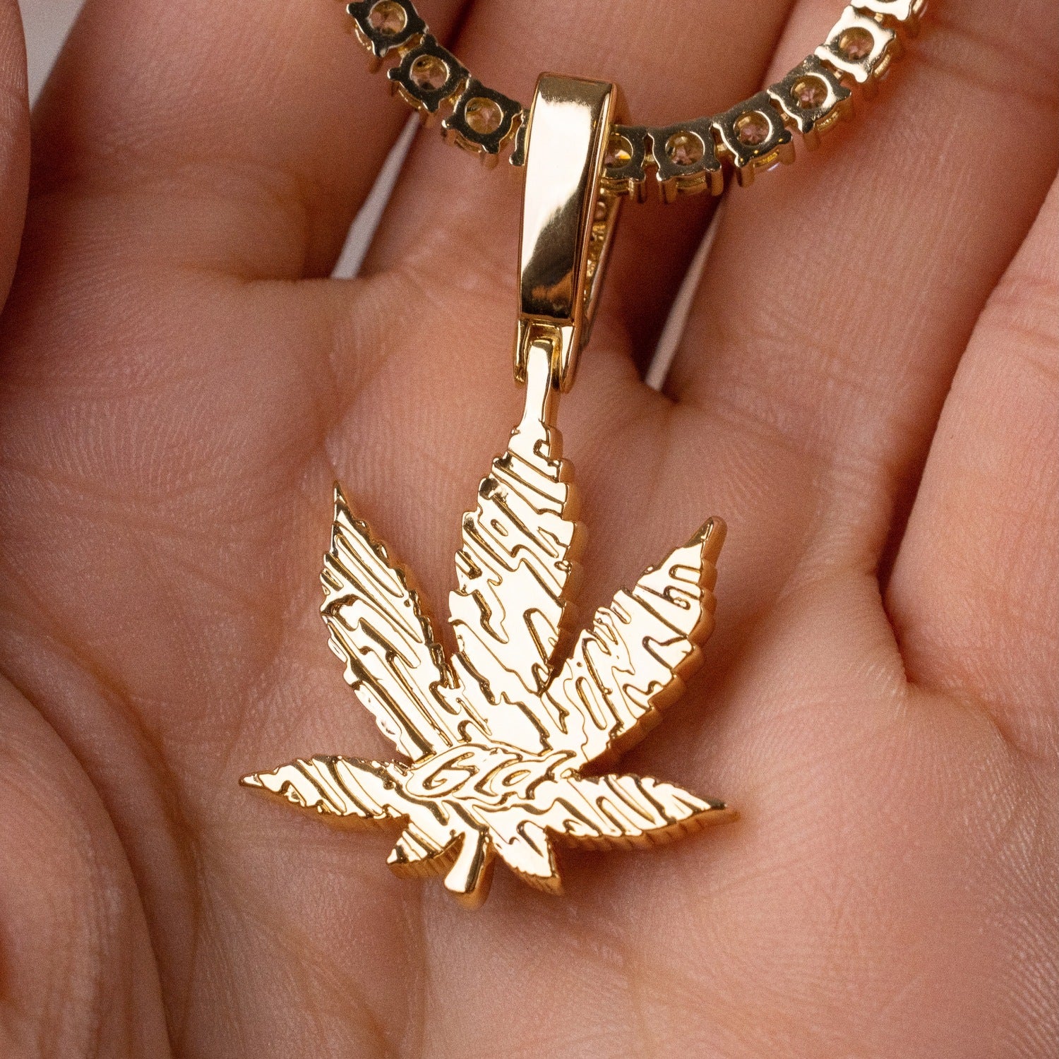 Diamond Weed Leaf Pendant in Yellow Gold - Image 3