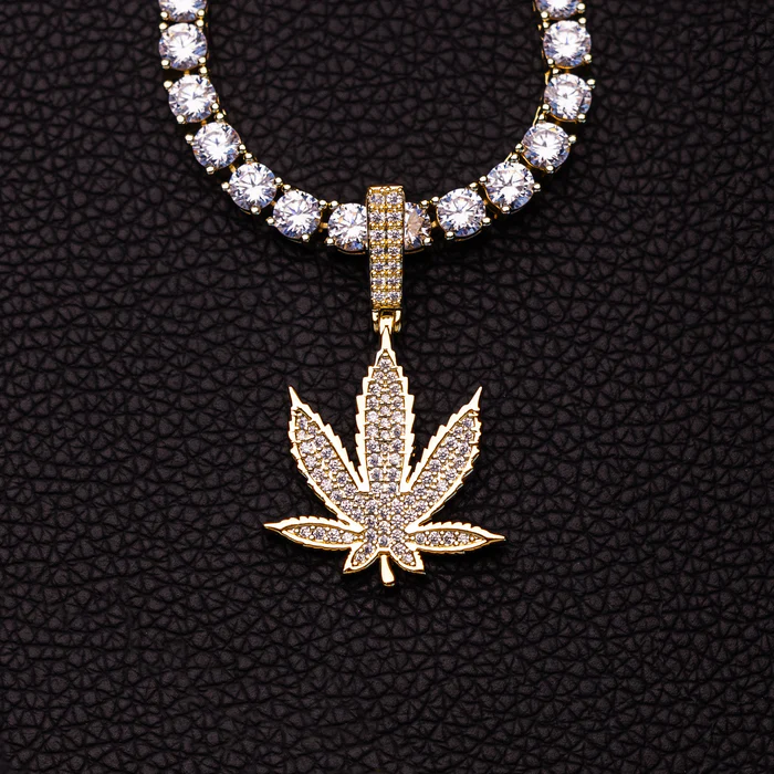 Diamond Weed Leaf Pendant in Yellow Gold - Image 4