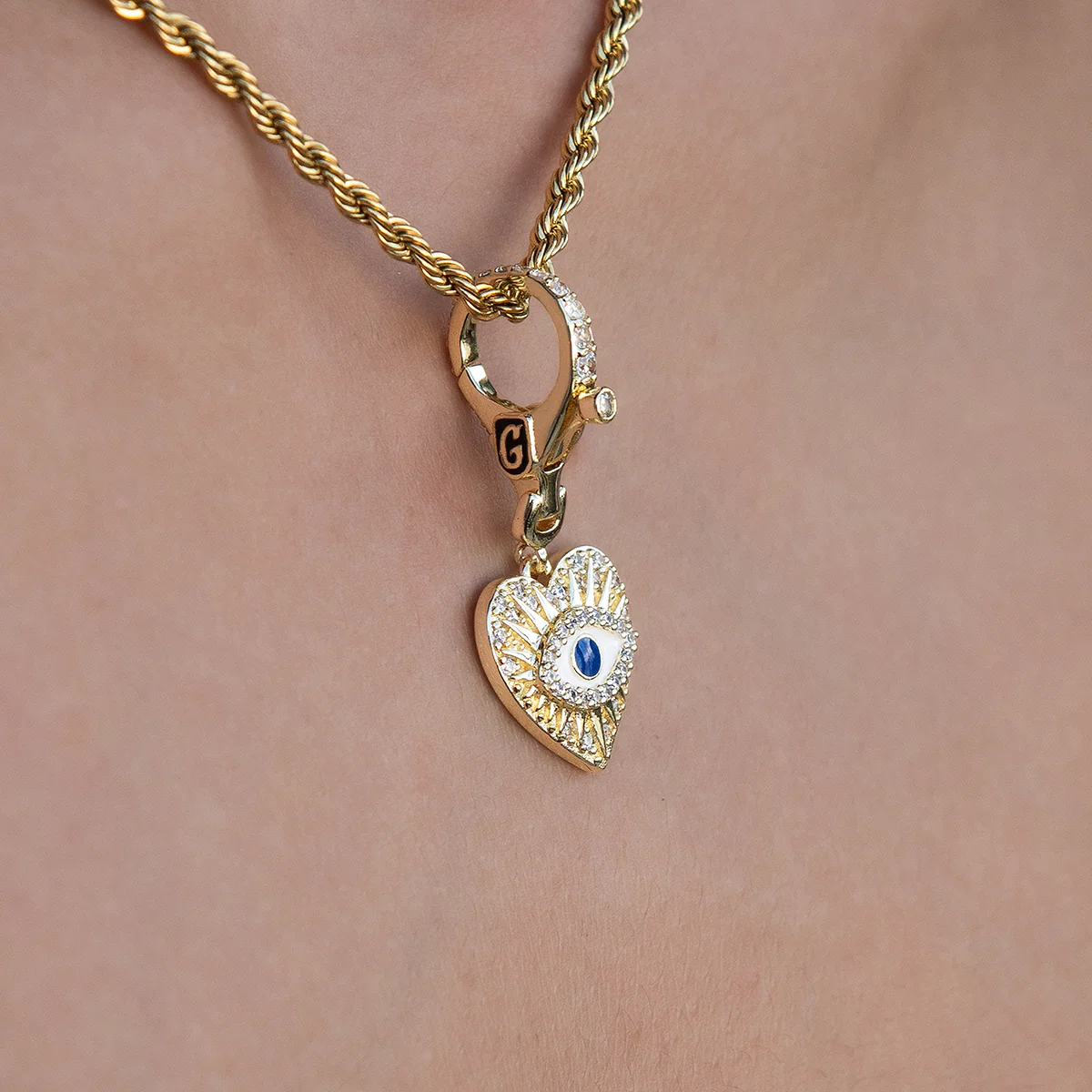 Evil Eye Coin Clip On Charm Pendant in Yellow Gold - Image 2