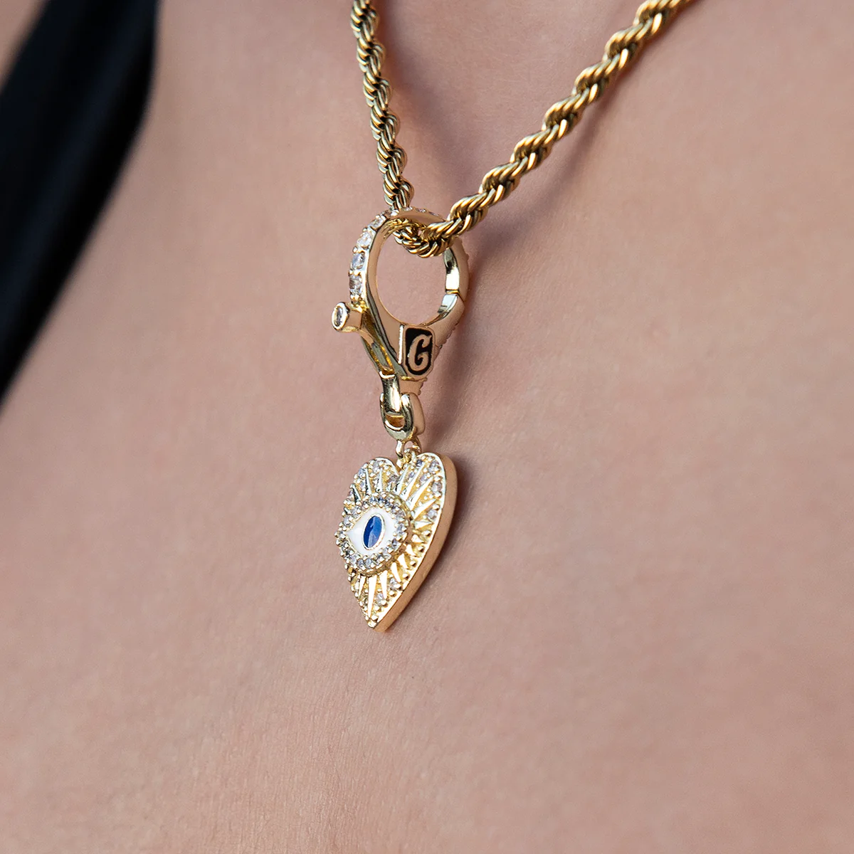 Evil Eye Coin Clip On Charm Pendant in Yellow Gold - Image 3