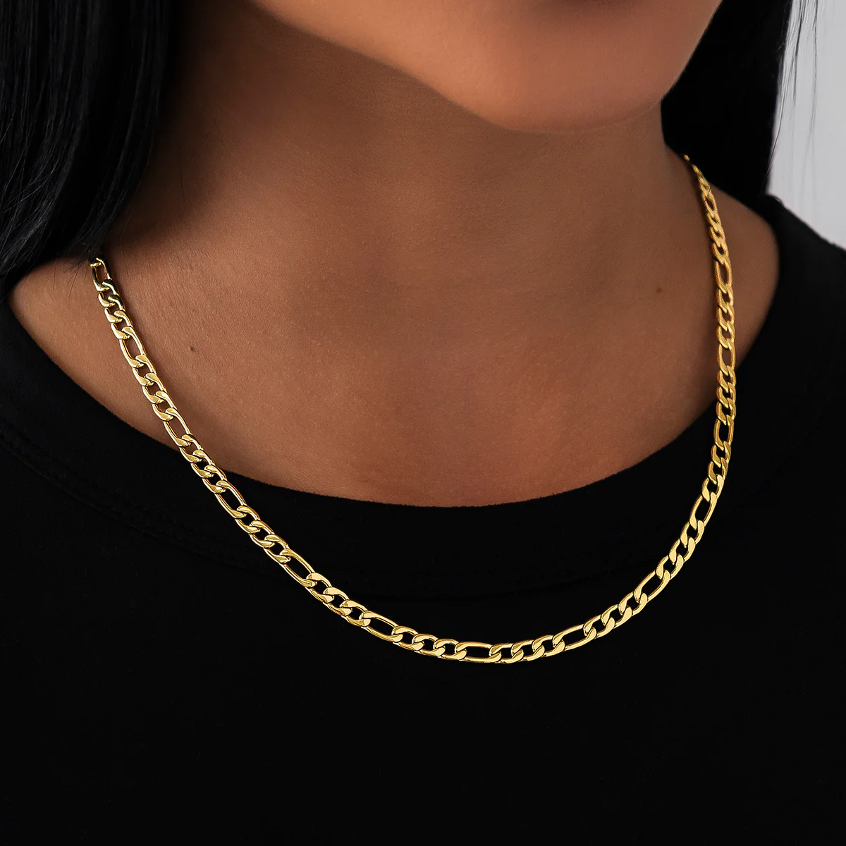 Figaro Link Necklace in Yellow Gold - 4mm - Image 3
