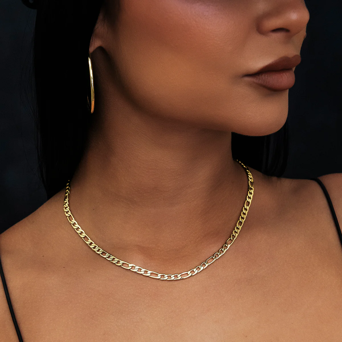 Figaro Link Necklace in Yellow Gold - 4mm - Image 8