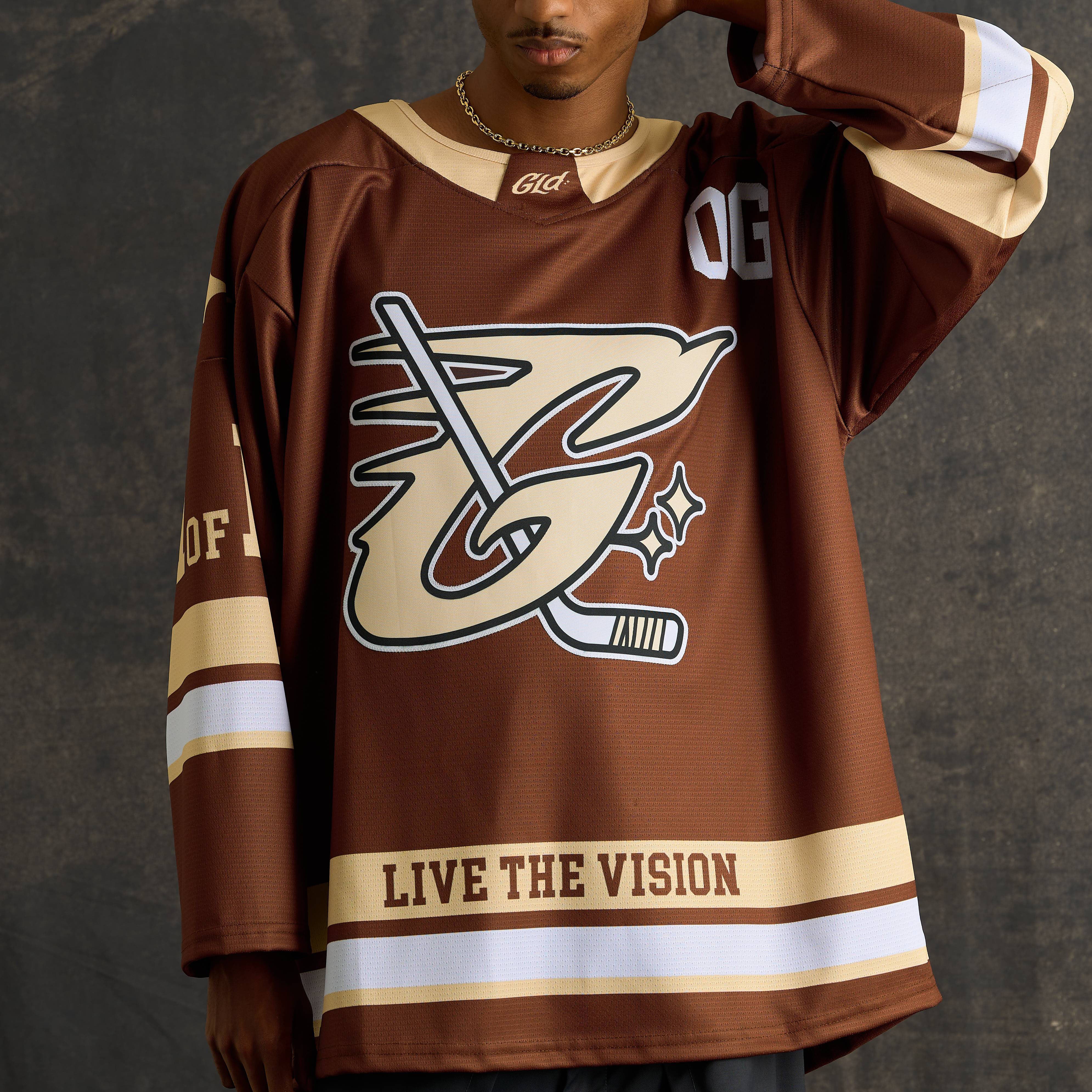 GLD Brown and Cream Hockey Jersey - Image 4