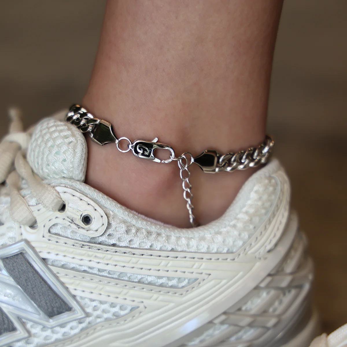 Miami Cuban Anklet in White Gold- 8mm - Image 2