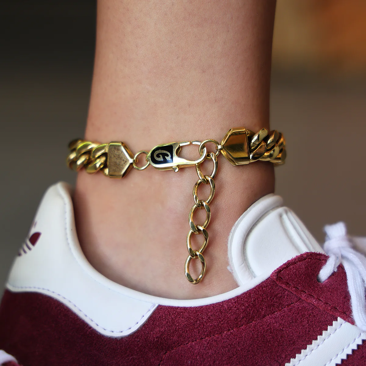 Miami Cuban Anklet in Yellow Gold- 12mm - Image 3