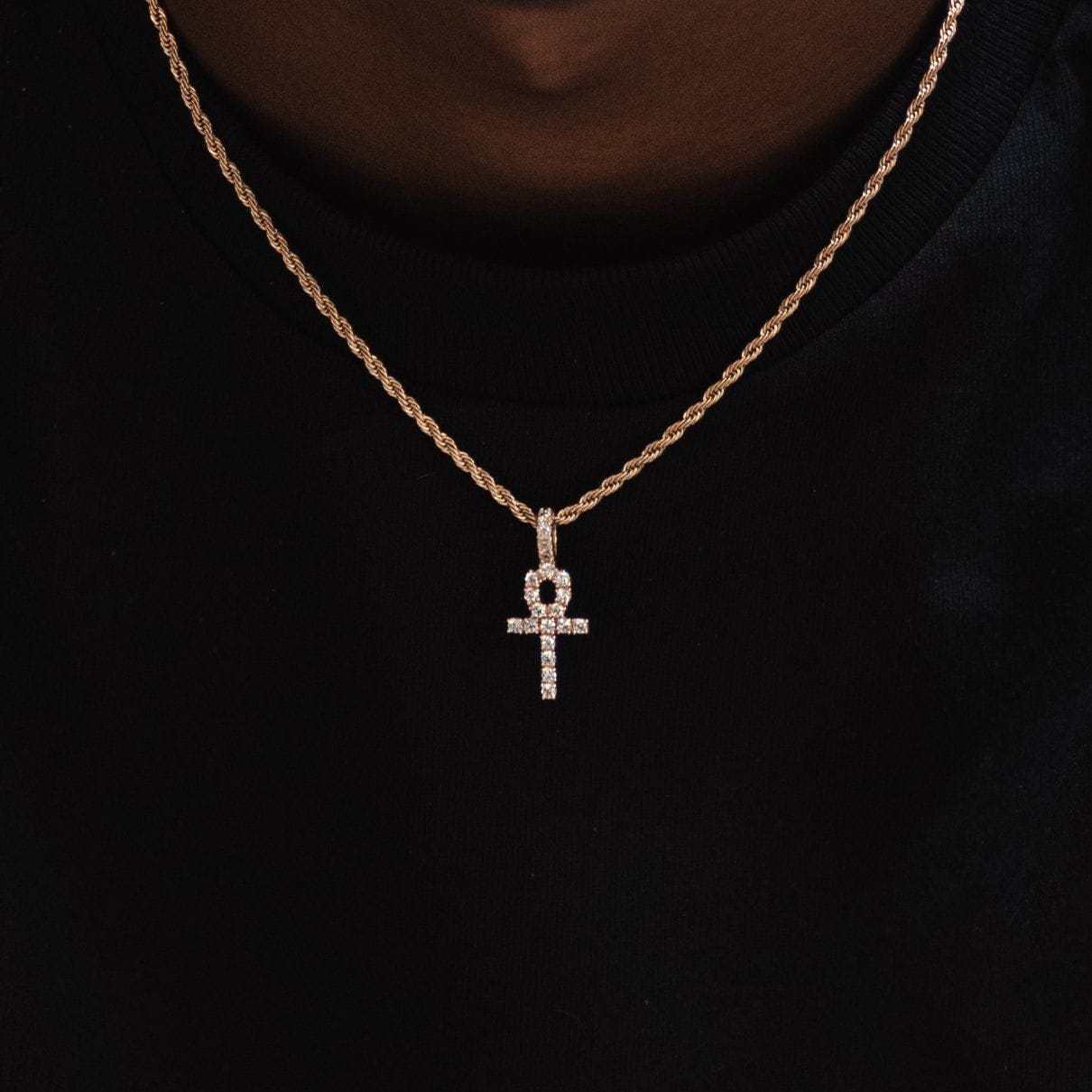 Micro Iced Ankh Cross Pendant in Yellow Gold - Image 4