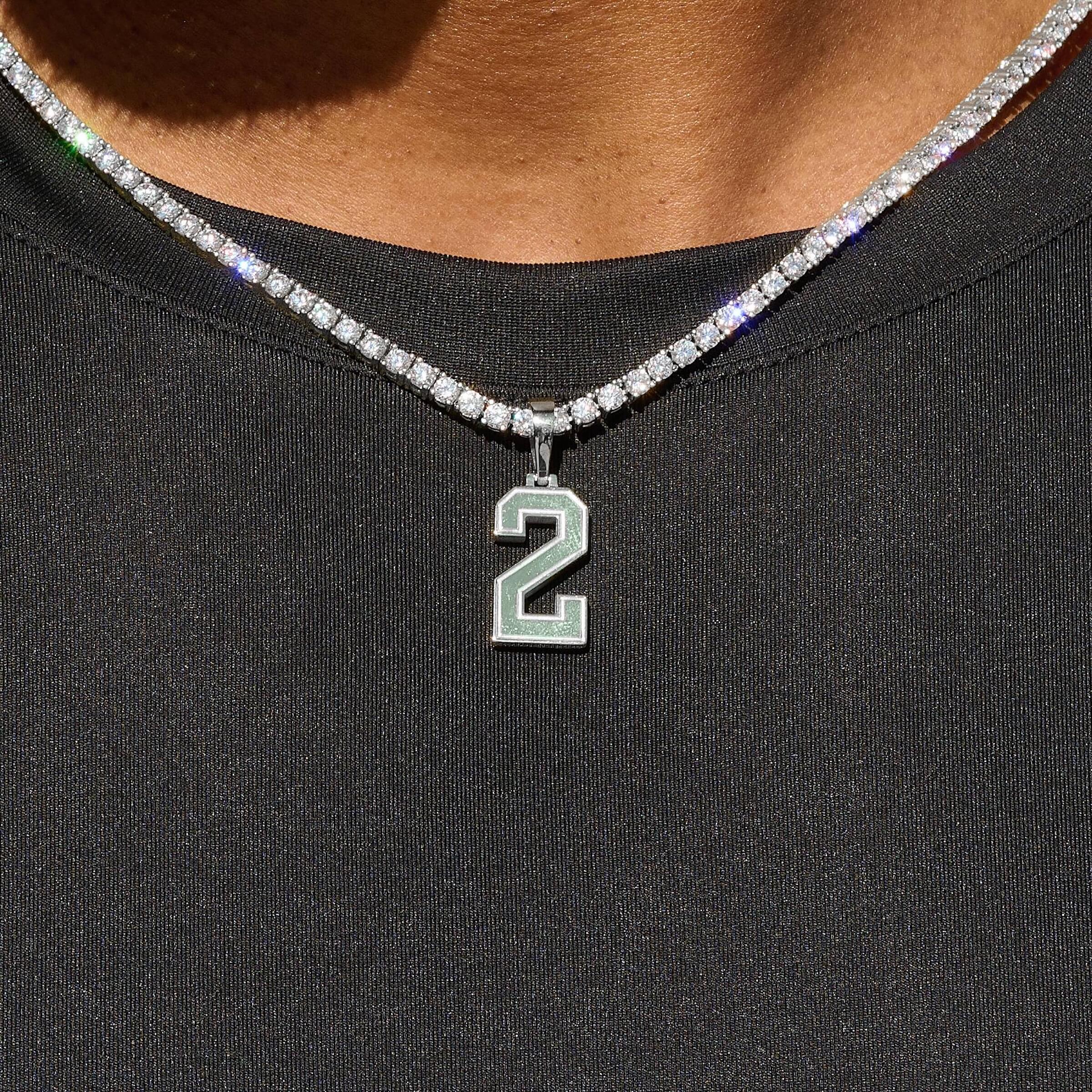 Micro Block Number Pendant in White Gold - Image 2