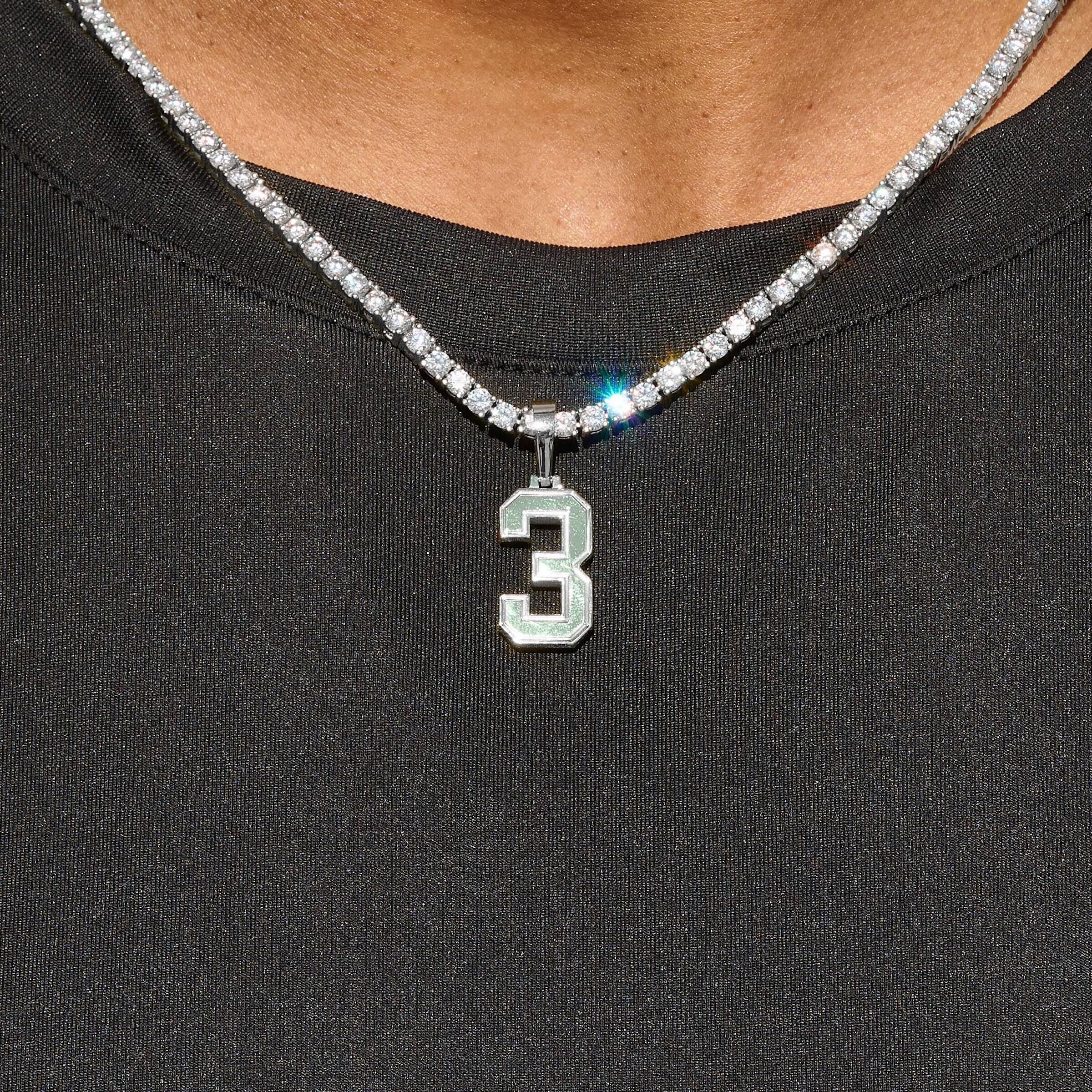 Micro Block Number Pendant in White Gold - Image 3