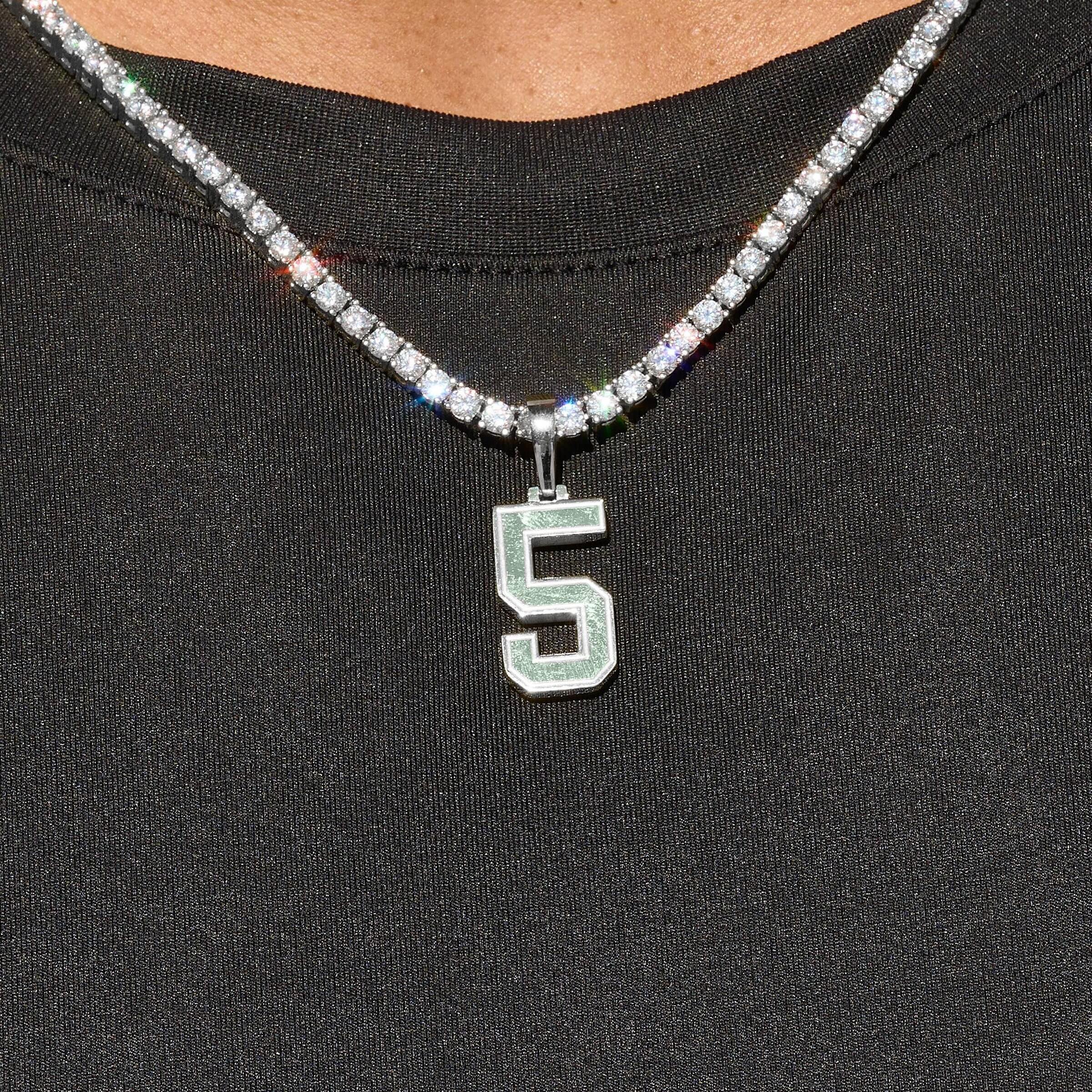 Micro Block Number Pendant in White Gold - Image 5