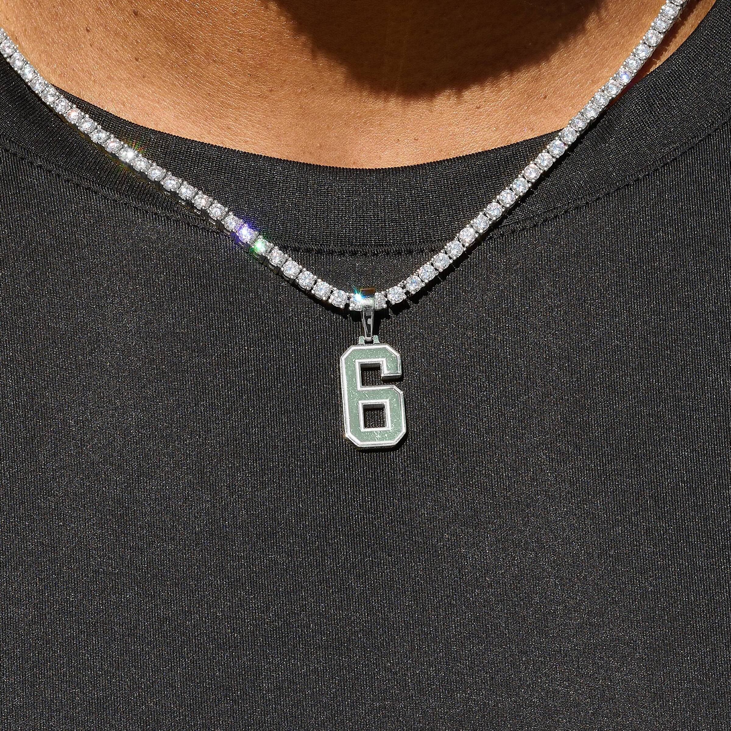 Micro Block Number Pendant in White Gold - Image 6