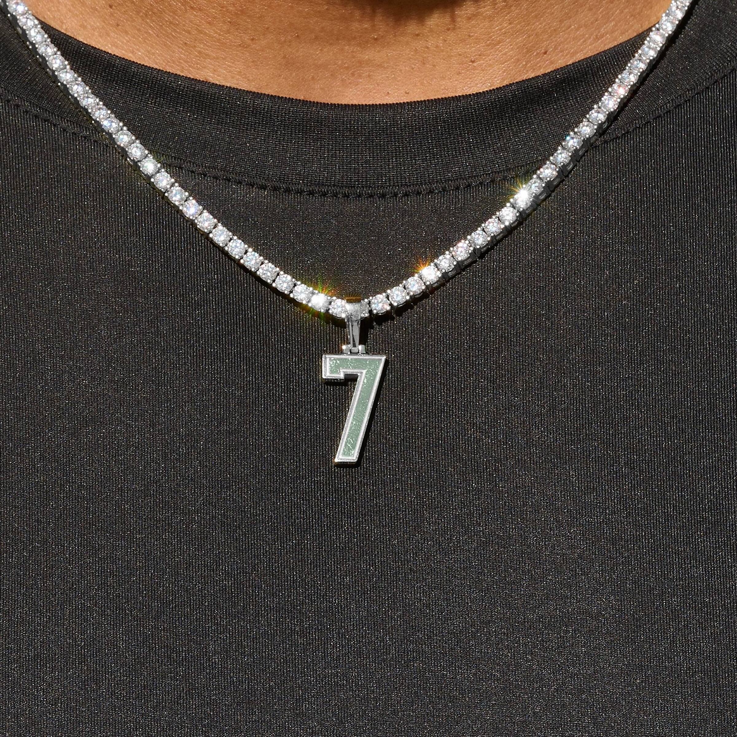 Micro Block Number Pendant in White Gold - Image 7