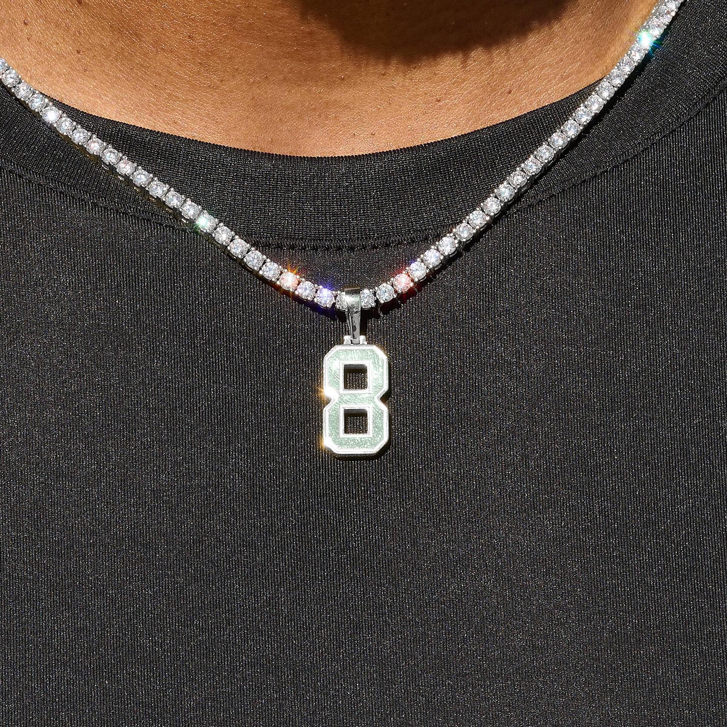 Micro Block Number Pendant in White Gold - Image 8