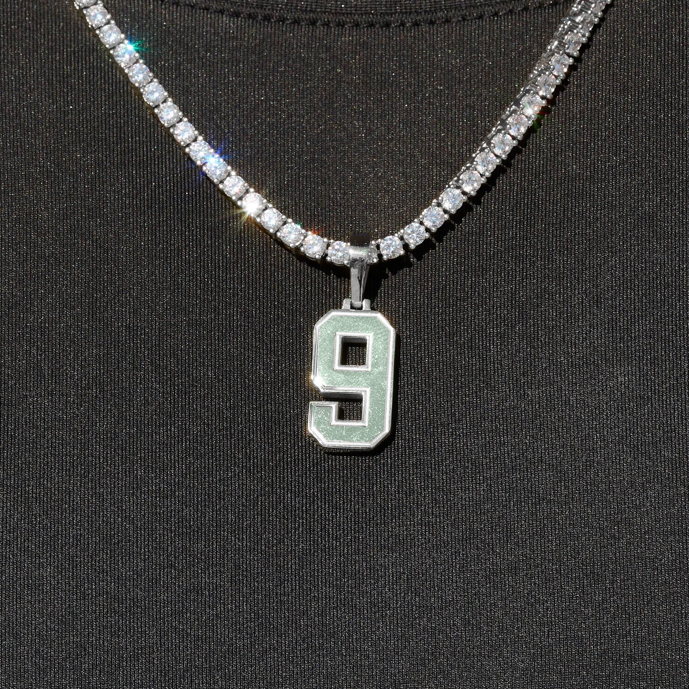 Micro Block Number Pendant in White Gold - Image 9